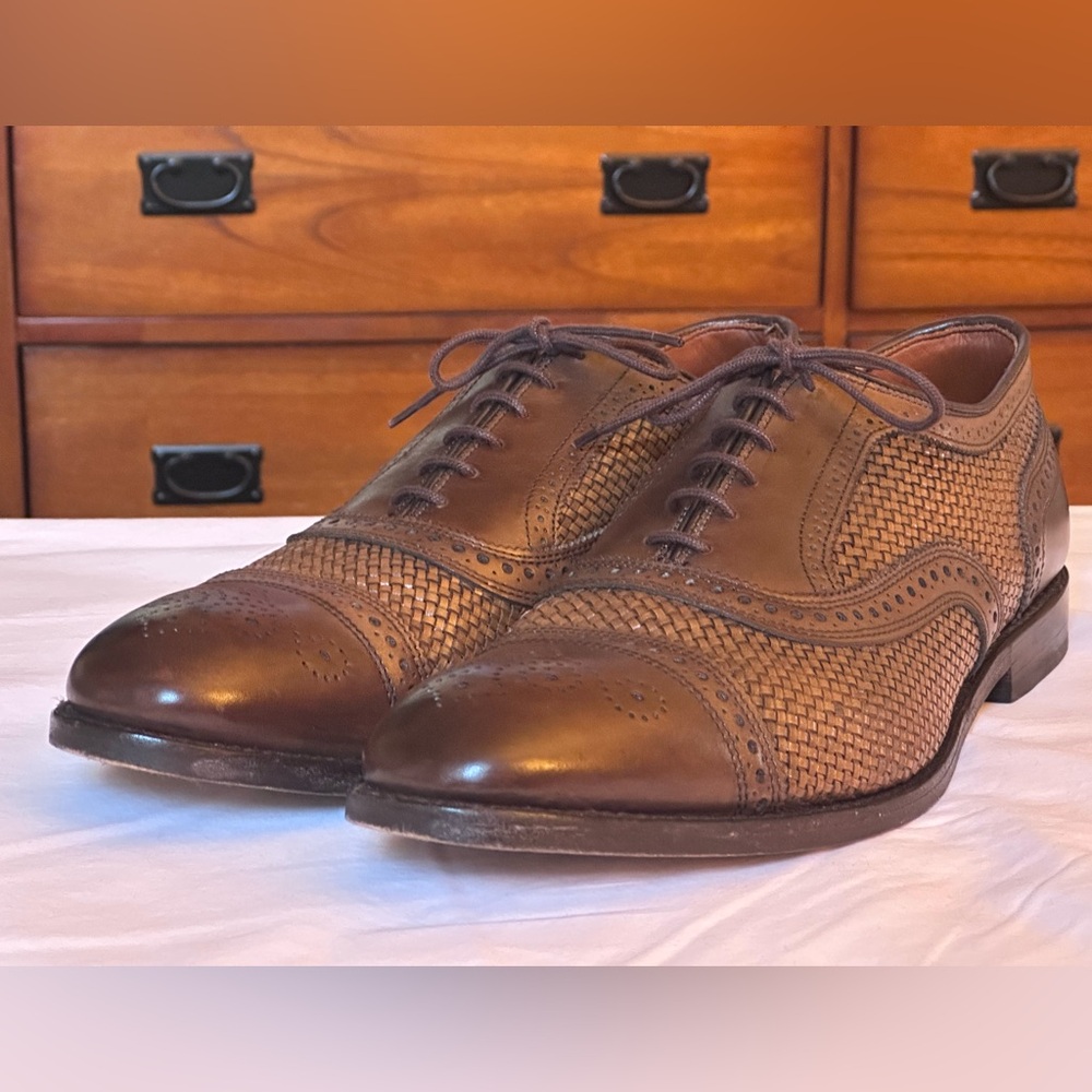 Allen Edmonds Strand Cap toe Woven Brown Leather Men's Dress Shoes Size 13 3E